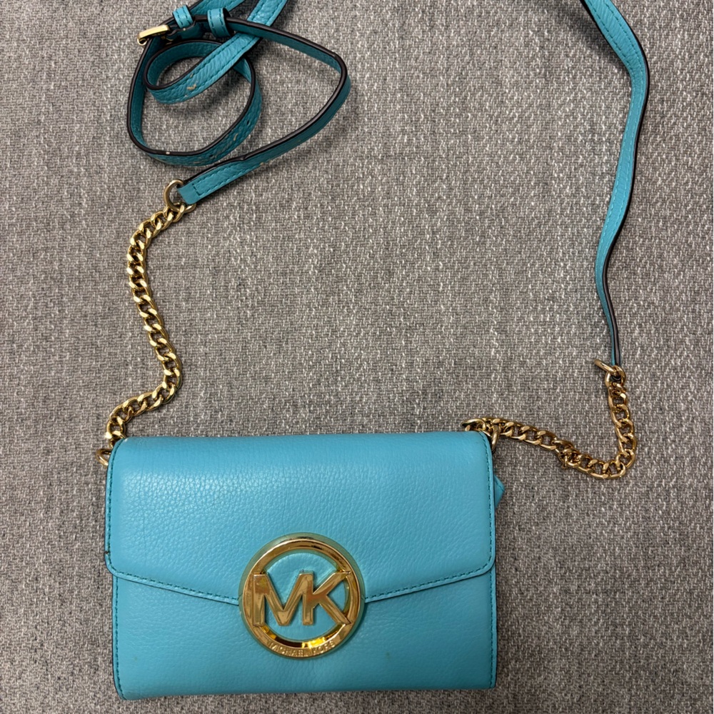 Michael Kors Teal Crossbody Bag with Gold Accents